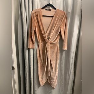 Peach velvet wrap dress